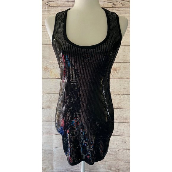 bebe Dresses & Skirts - Bebe black sequin mini dress cross straps XS